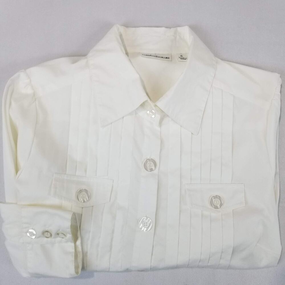 JohnPaulRichard Shirt Womens XL Pleated Button Front Pocket Long Sleeve Top - Picture 3 of 10